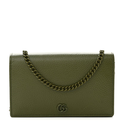 Gucci Dollar Calfskin Enamel Monochrome Mini GG Marmont Chain Wallet Military Wood 1 of 11