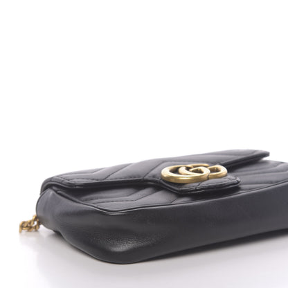 Gucci Calfskin Matelasse Super Mini GG Marmont Shoulder Bag Black 8 of 11