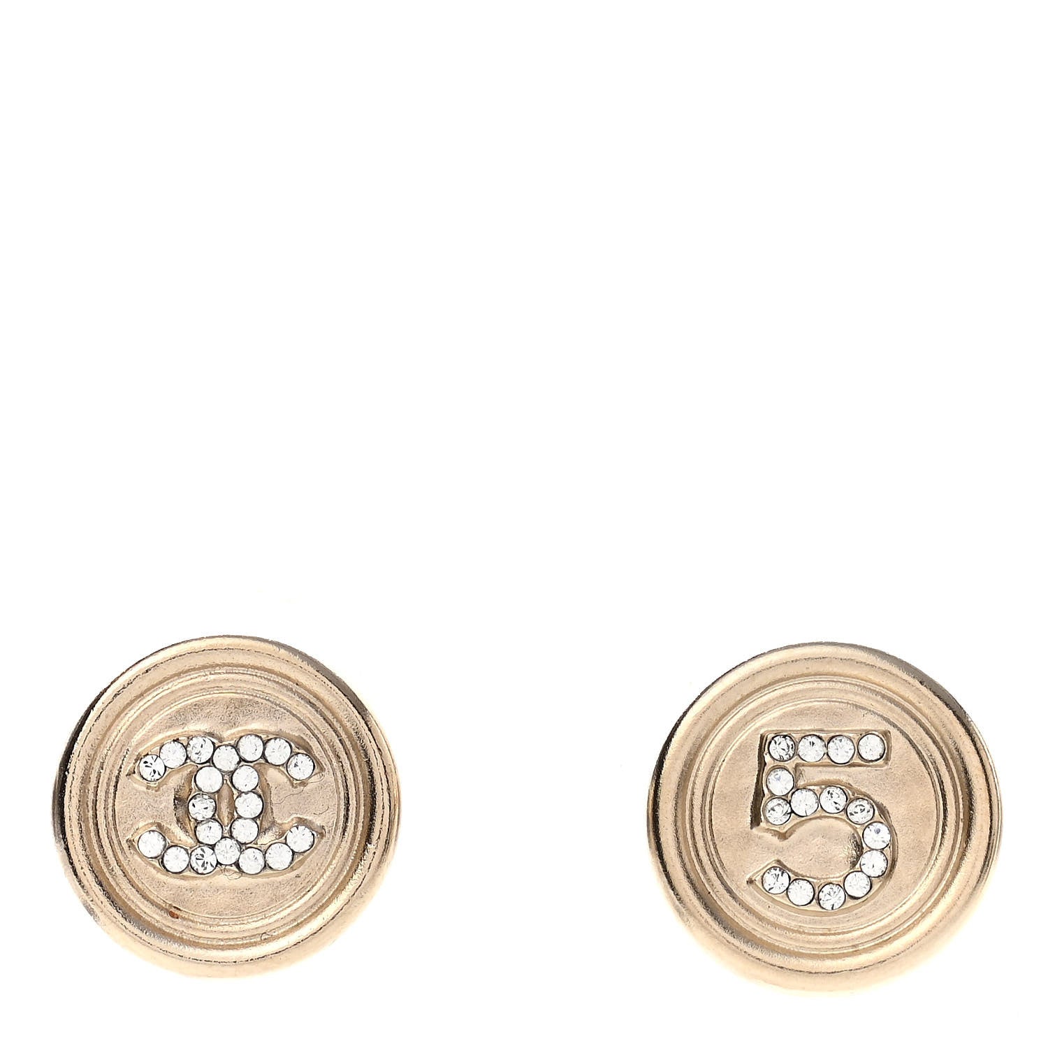 Chanel Crystal CC Round Earrings Light Gold 1 of 5