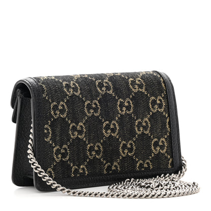 Gucci Jacquard Black Denim GG Monogram Super Mini Dionysus Shoulder Bag Black Ivory 3 of 13