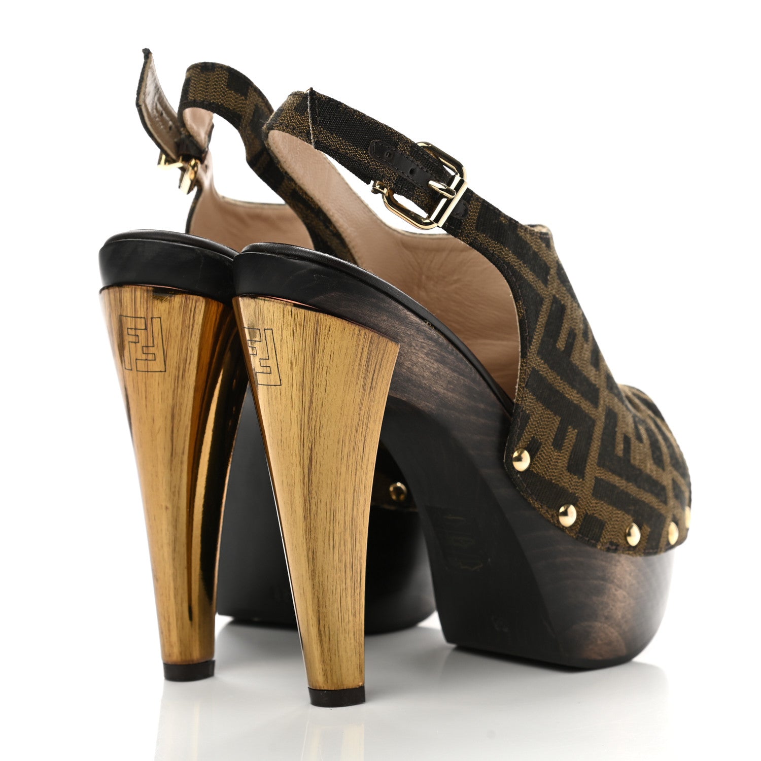 Fendi Jacquard Calfskin FF Open Toe Platform Slingback Clogs 36 Tobacco 4 of 10