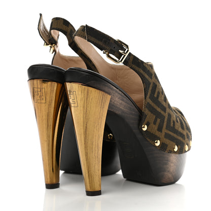 Fendi Jacquard Calfskin FF Open Toe Platform Slingback Clogs 36 Tobacco 4 of 10