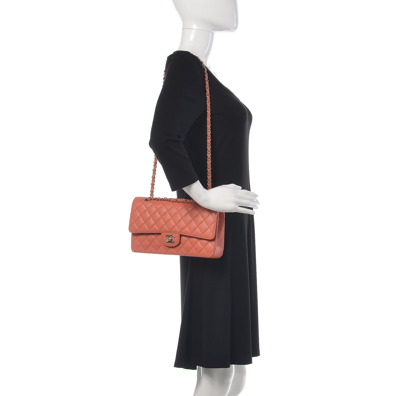 Chanel Caviar Quilted Medium Double Flap Coral 3 of 10