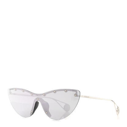 Gucci Metal Rimless Star Studded 90mm Cat Eye GG0666S Sunglasses Mirror Silver 1 of 6