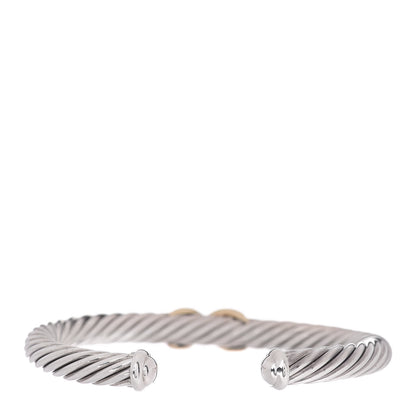 David Yurman Sterling Silver 14K Yellow Gold 7mm X Station Cable Bracelet 3 of 4