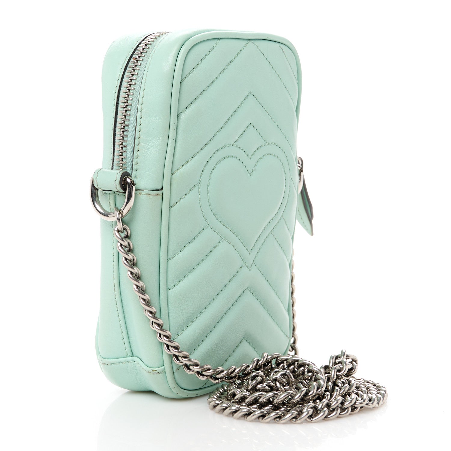 Gucci Calfskin Matelasse Mini GG Marmont Crossbody Bag Water Green 3 of 11