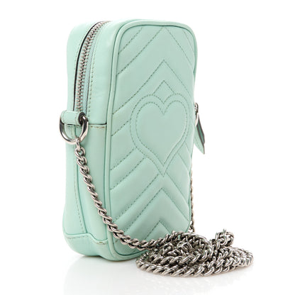 Gucci Calfskin Matelasse Mini GG Marmont Crossbody Bag Water Green 3 of 11