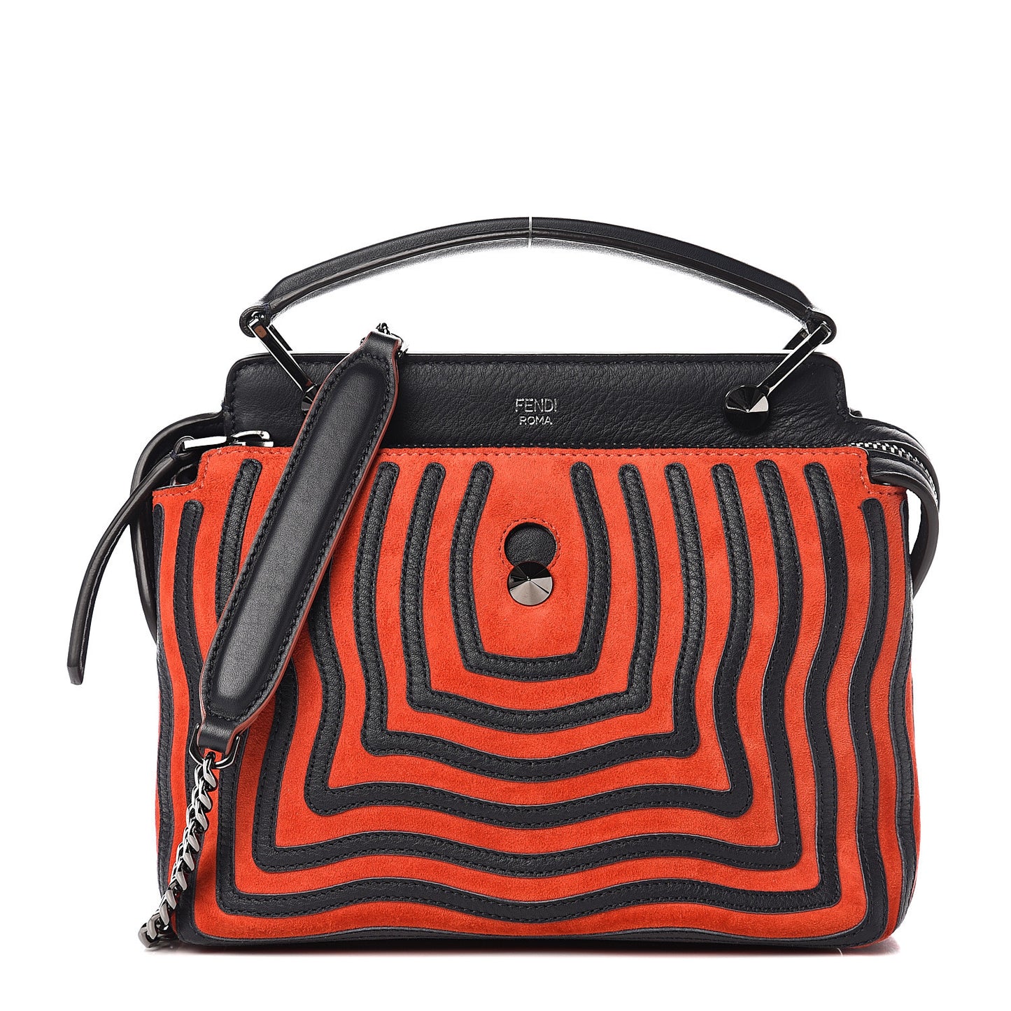 Suede Calfskin Waves Small DotCom Click Chain Satchel Papavero Blue Notte