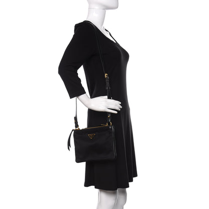 Prada Tessuto Nylon Soft Calf Double Zip Crossbody Bag Black 2 of 11