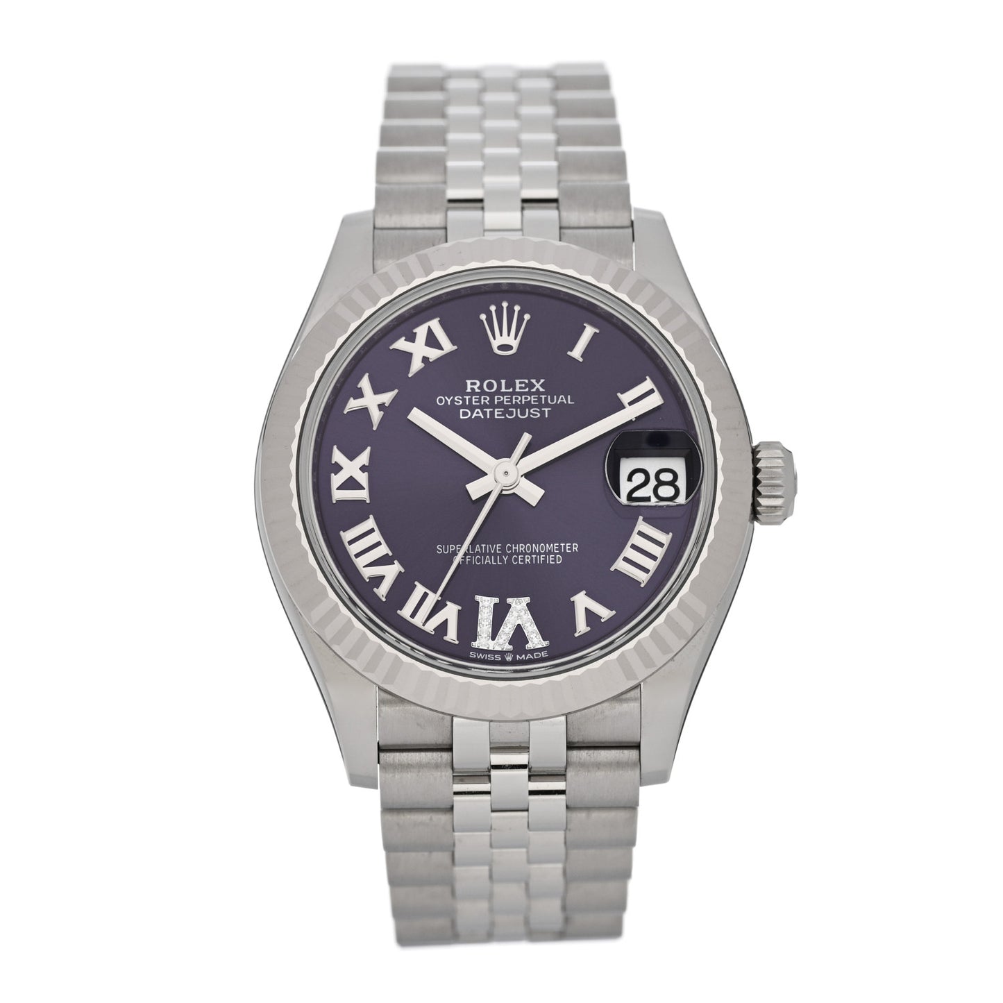 Stainless Steel 18K White Gold Diamond 31mm Oyster Perpetual Datejust Watch Aubergine Roman 278274