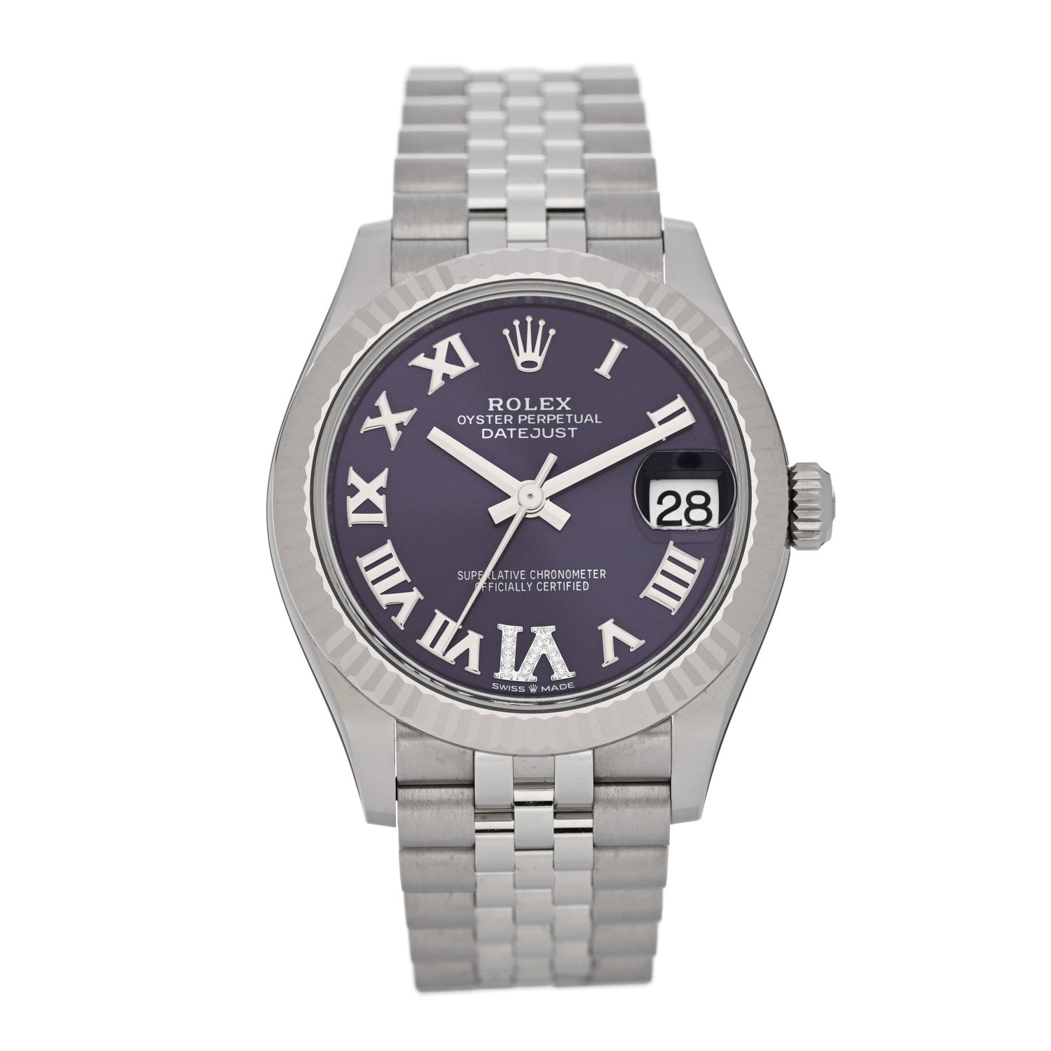 Rolex Stainless Steel 18K White Gold Diamond 31mm Oyster Perpetual Datejust Watch Aubergine Roman 278274 1 of 5