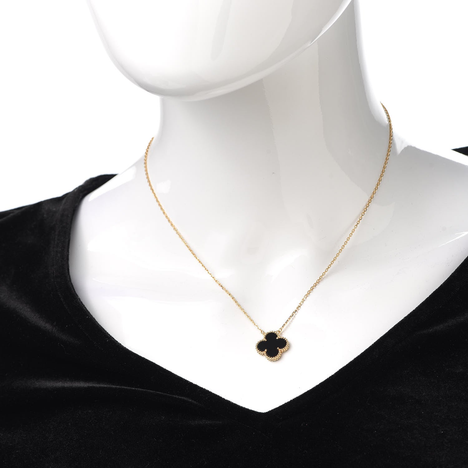 Van Cleef & Arpels 18K Yellow Gold Black Onyx Vintage Alhambra Pendant Necklace 2 of 8