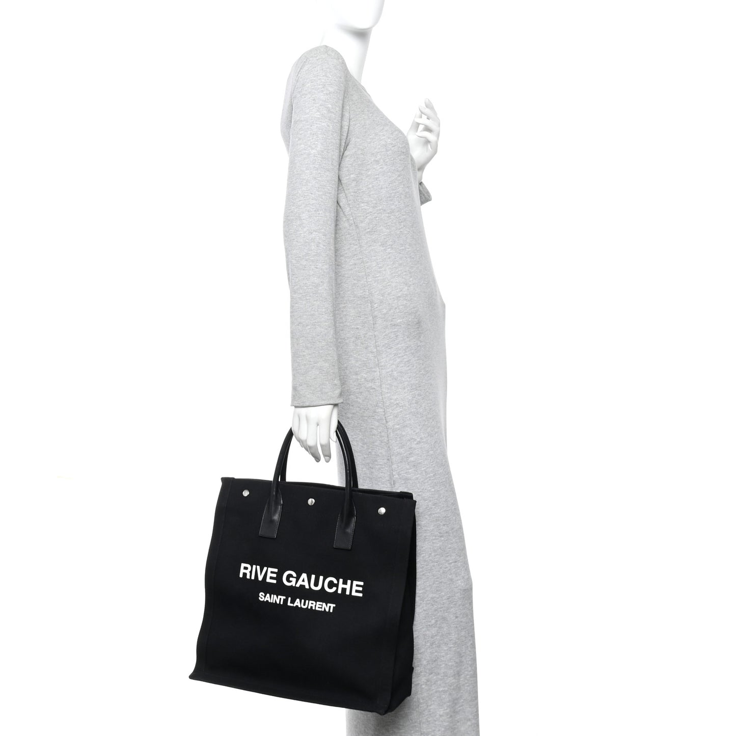 Linen Calfskin Rive Gauche North South Tote Black