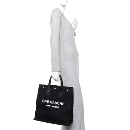 Saint Laurent Linen Calfskin Rive Gauche North South Tote Black 2 of 16