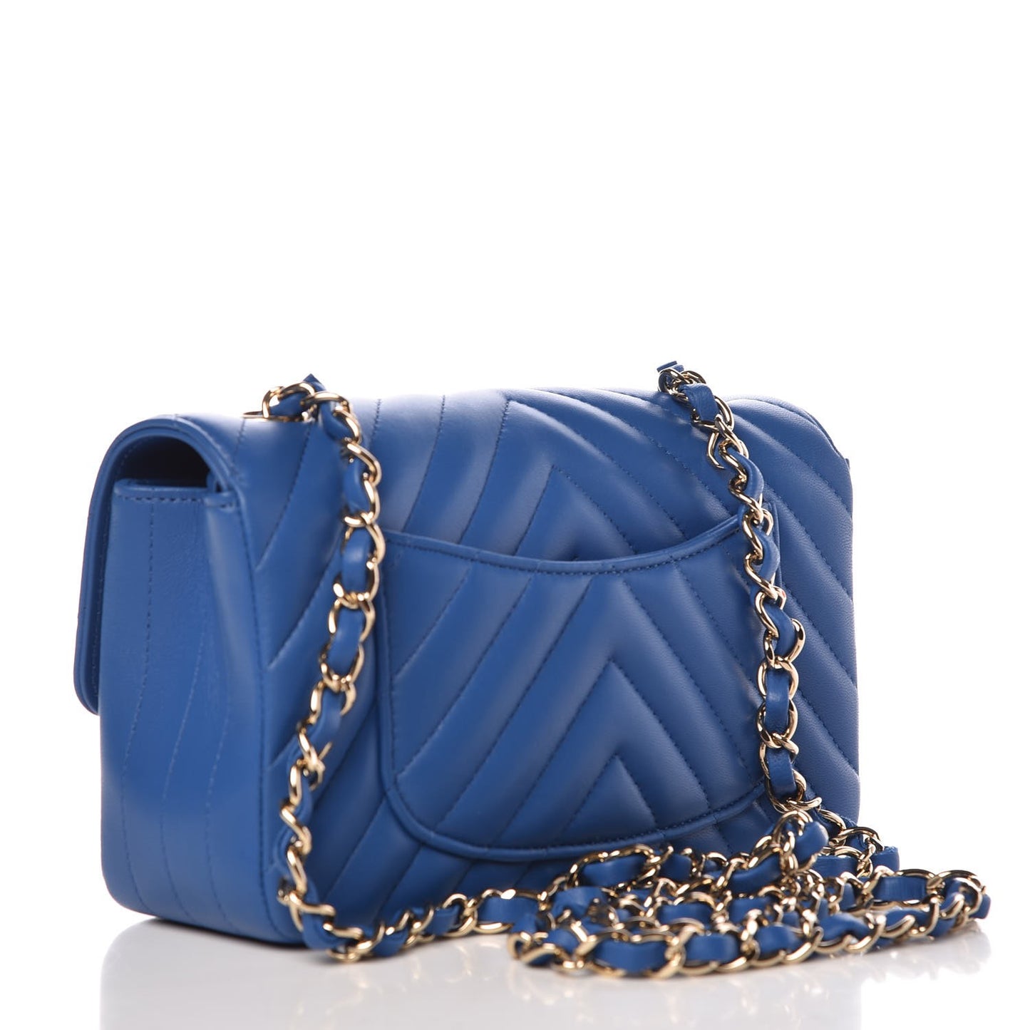 Lambskin Chevron Quilted Mini Rectangular Flap Blue