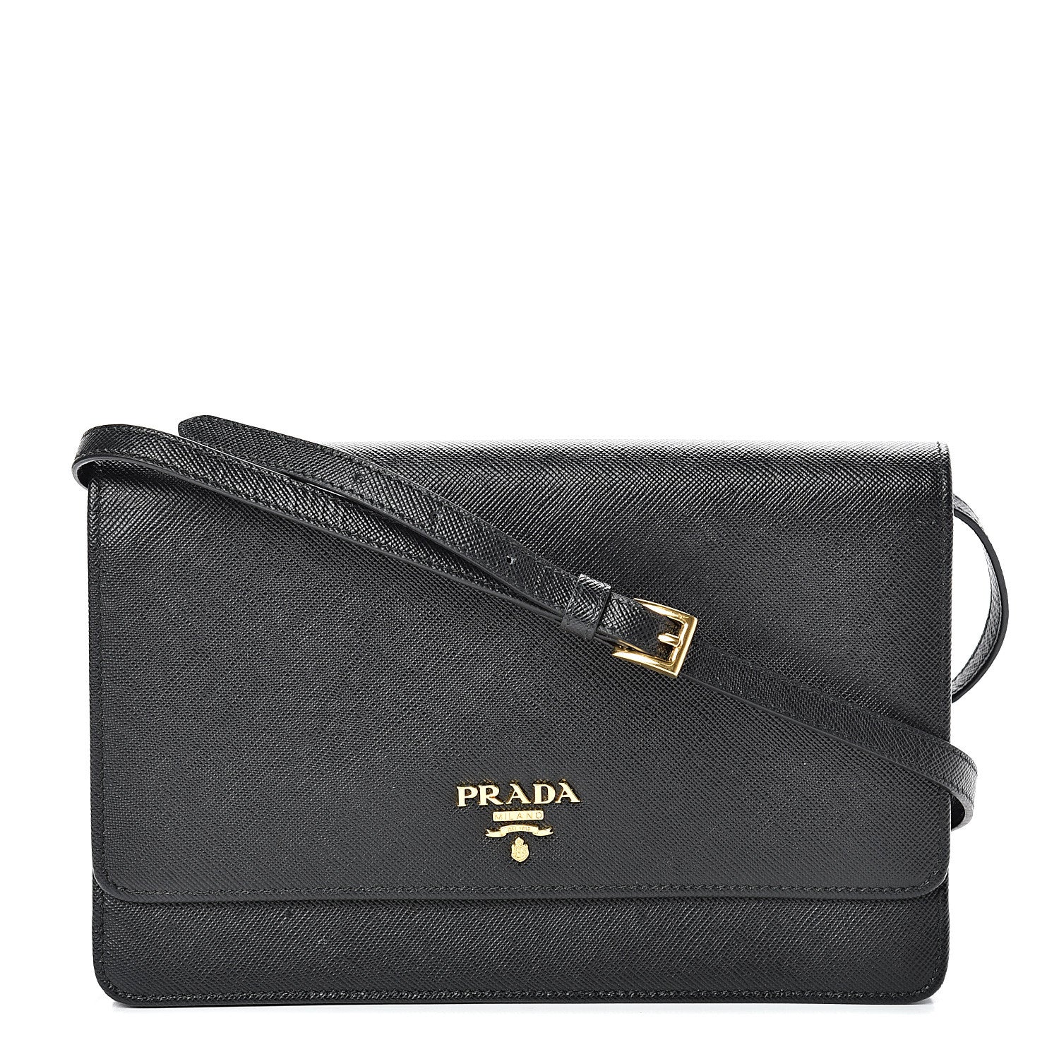 Prada Saffiano Metal Flap Wallet With Strap Black 1 of 15