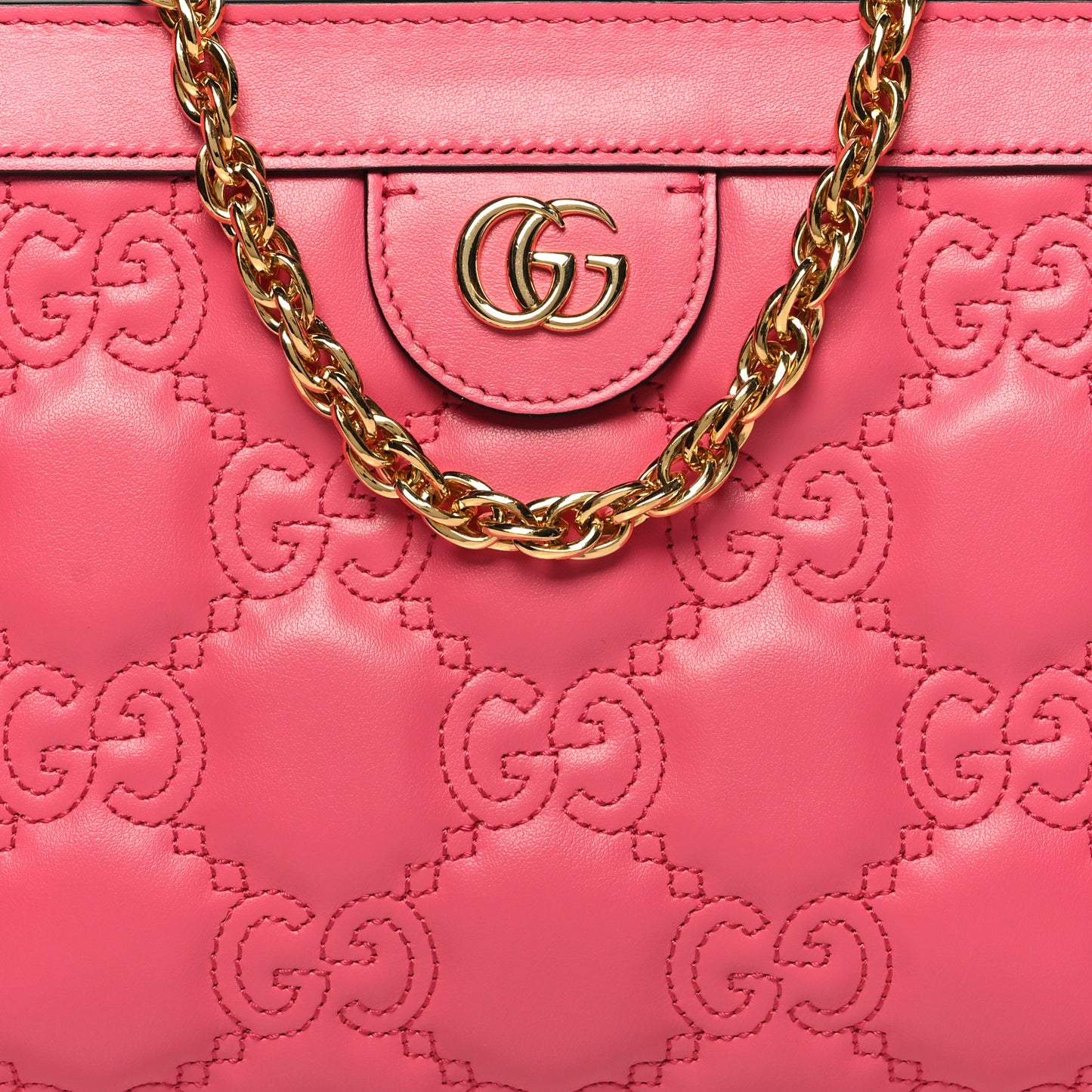 Calfskin GG Matelasse Small Slim Chain Shoulder Bag Rhodamine Pink Natural