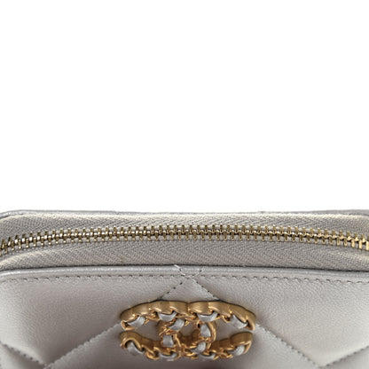 Chanel Metallic Goatskin Quilted Chanel 19 Zip Around Coin Purse Wallet Silver 8 of 8