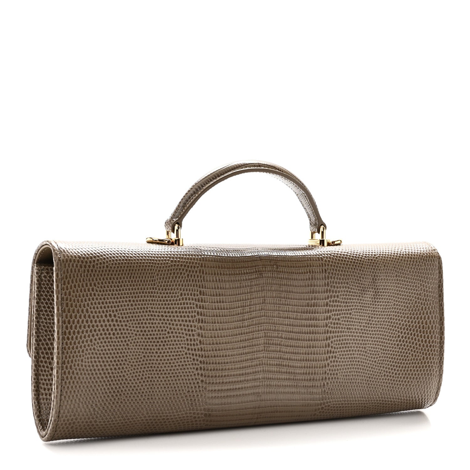 Chanel Calfskin Lizard Embossed Top Handle Long Clutch With Chain Dark Khaki 3 of 12