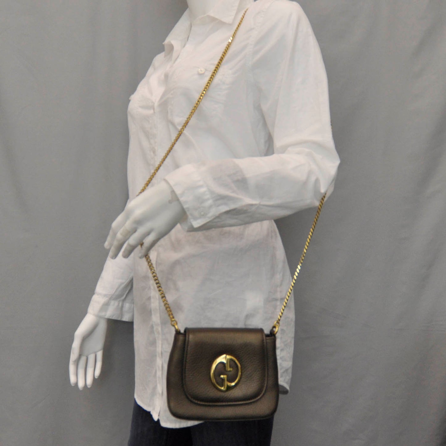 Metallic Pebbled Calfskin Small 1973 Chain Shoulder Bag Winter Leaf