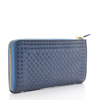 Prada Goatskin Woven Zip Around Wallet Azzurro 3 of 9