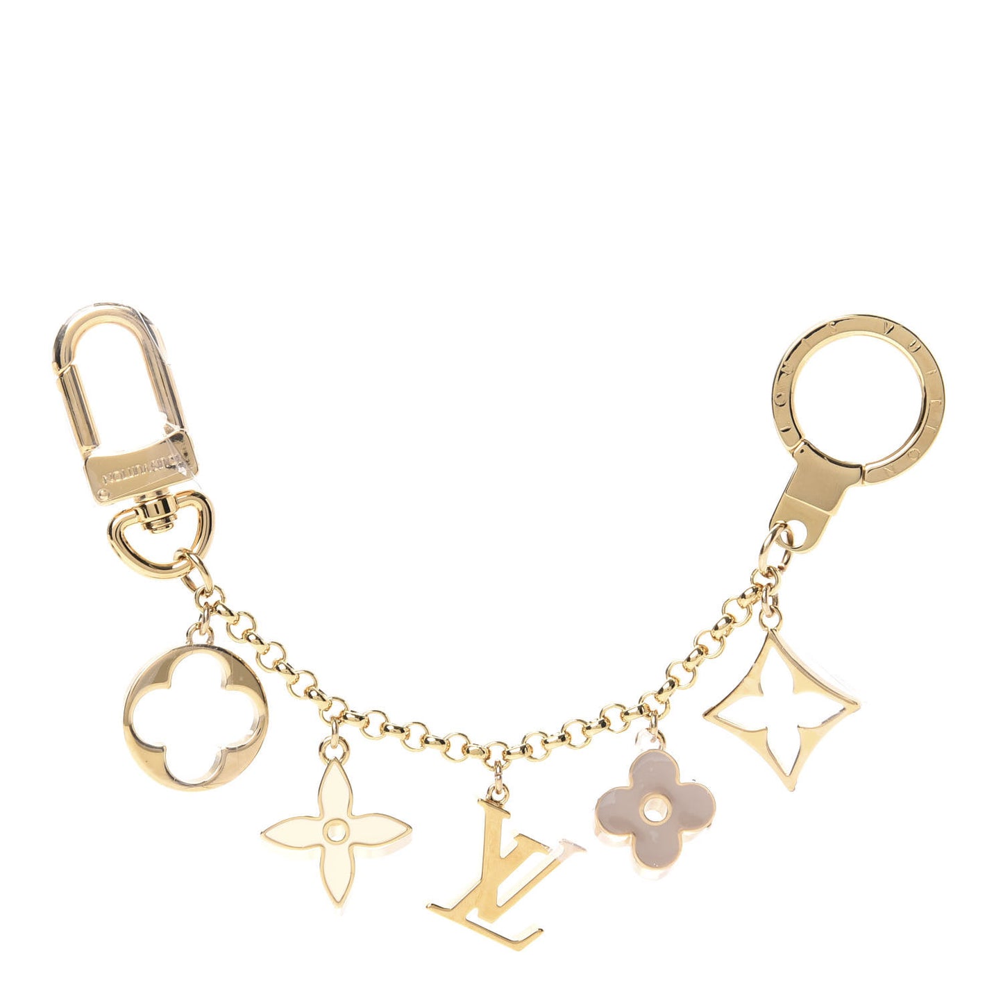 Brass Enamel Fleur De Monogram Bag Charm Chain Gold