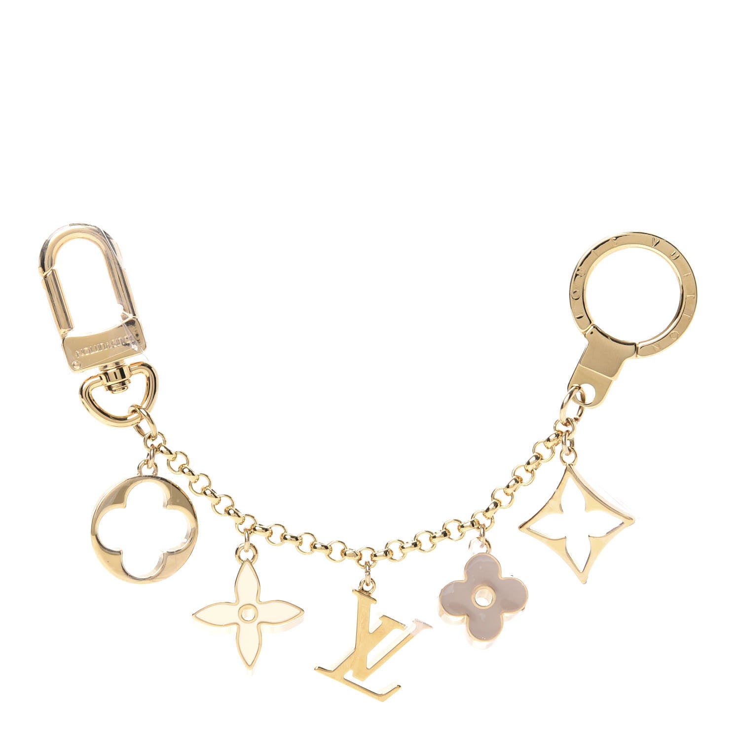 Louis Vuitton Brass Enamel Fleur De Monogram Bag Charm Chain Gold 1 of 3