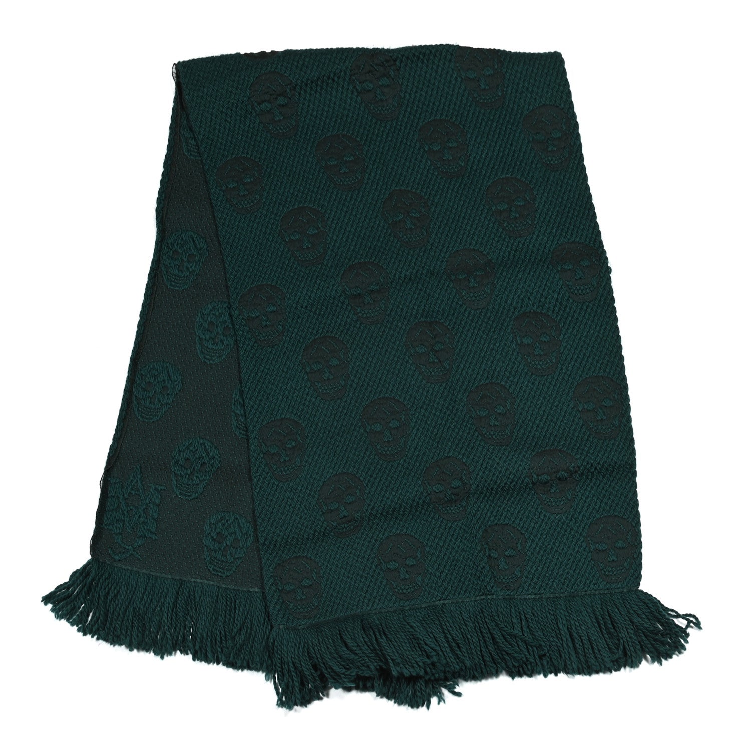 Alexander McQueen Wool Large Reversible Skull Scarf Blue Green 2 of 5