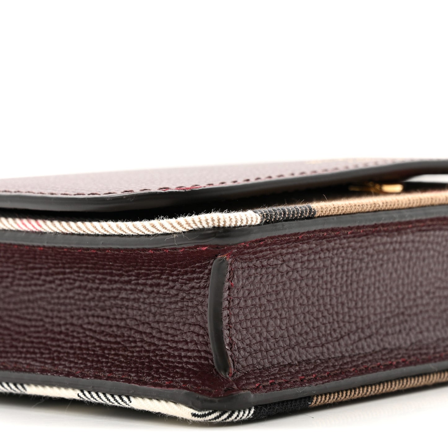 Grained Calfskin House Check Tartan Mix Hampshire Wallet On Chain Mahogany Red