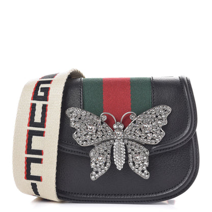 Gucci Calfskin Web Crystal Butterfly Stripe Small Totem Shoulder Bag Black 1 of 7