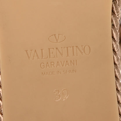Valentino Garavani Calfskin Silk Rockstud Torchon Espadrille Wedge 25/95mm Slide Sandals 39 Poudre 8 of 8
