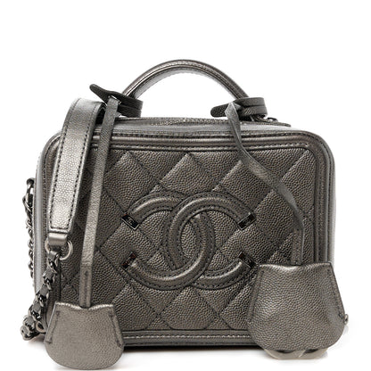 Chanel Metallic Caviar Quilted Small CC Filigree Vanity Case Dark Silver 1 of 10