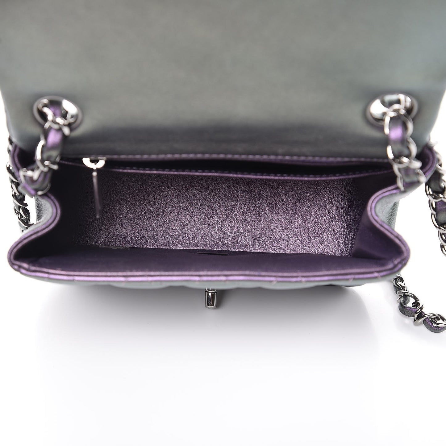 Iridescent Lambskin Quilted Mini Square Flap Dark Purple