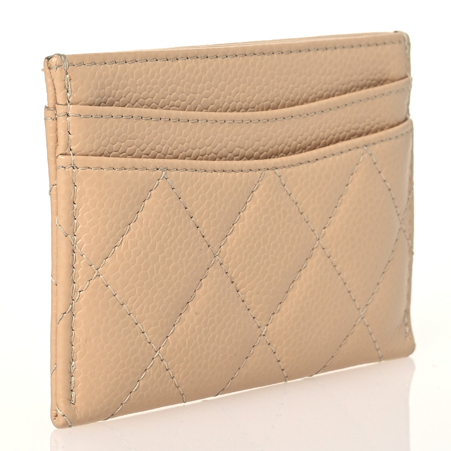 Caviar Quilted Card Holder Beige