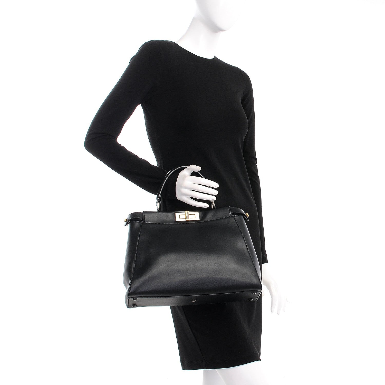 Fendi Vitello Suede Medium Peekaboo Iconic Satchel Black 3 of 7