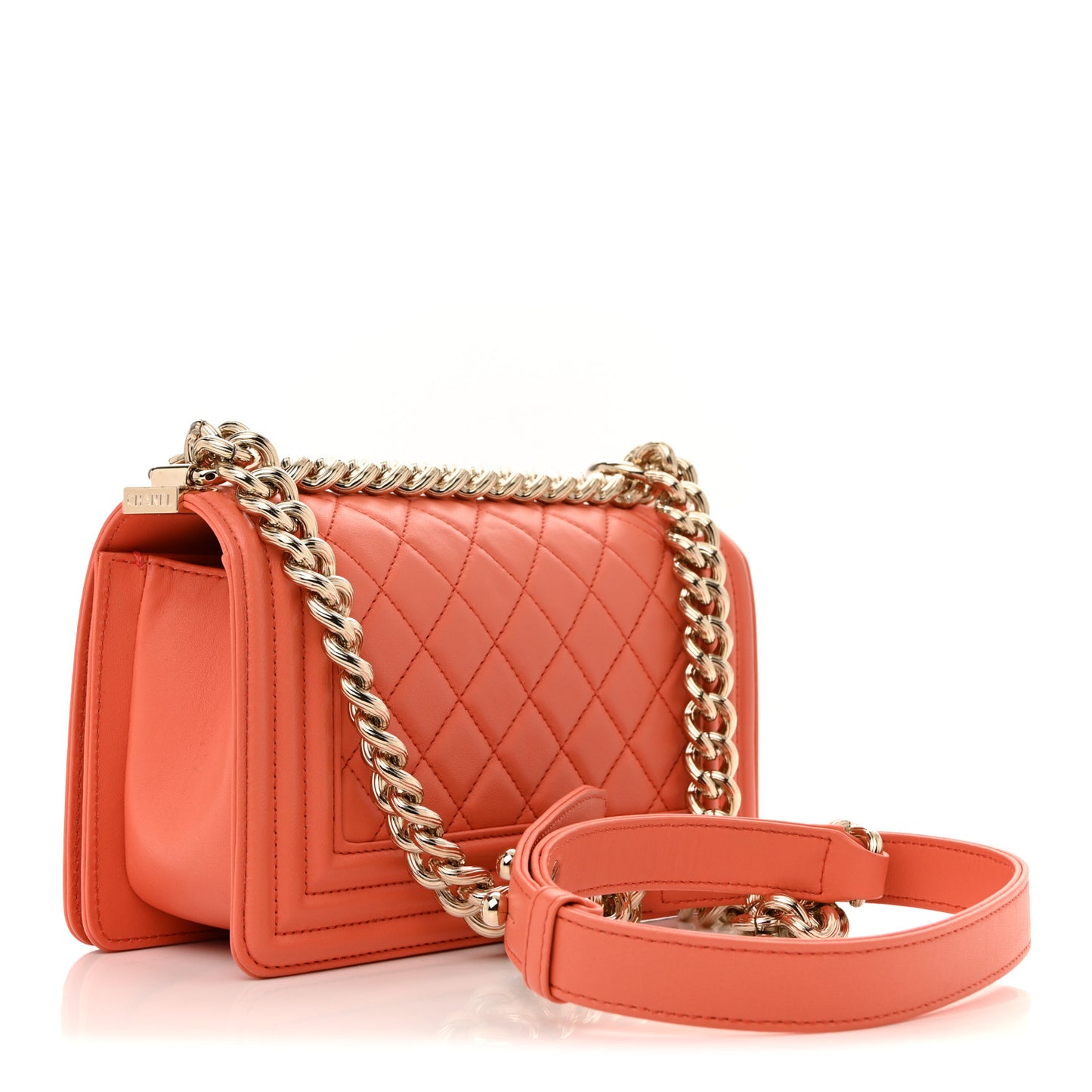 Lambskin Quilted Small Boy Flap Orange