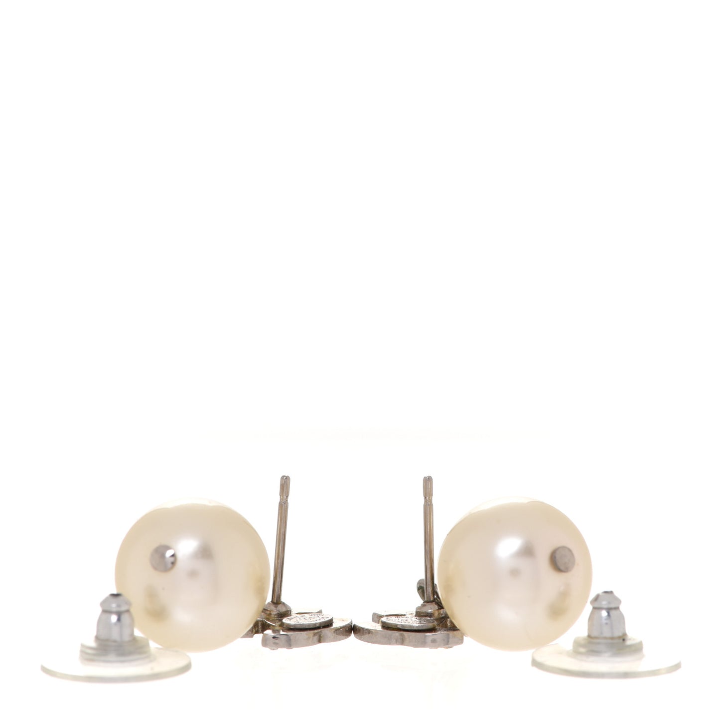 Crystal Pearl CC Drop Earrings Silver Pearly White