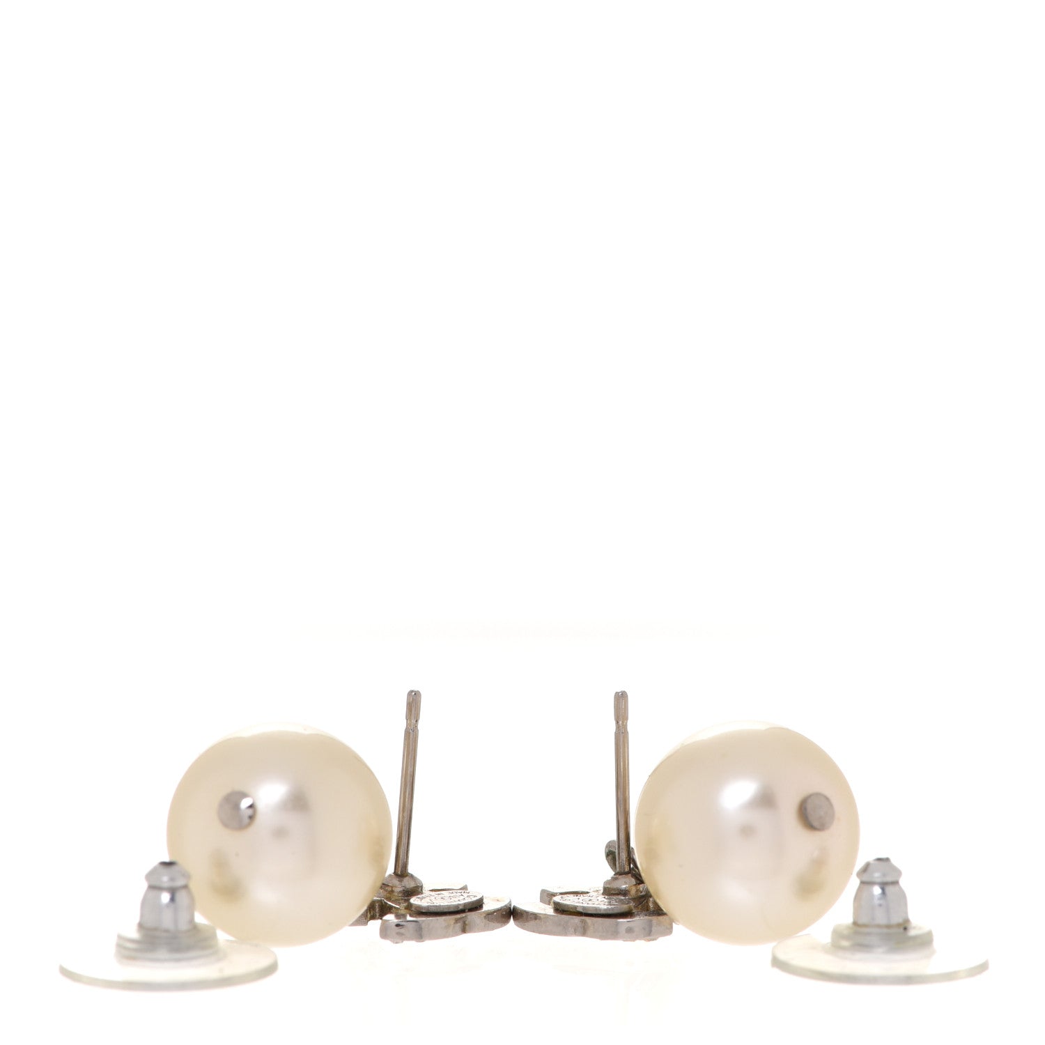 Chanel Crystal Pearl CC Drop Earrings Silver Pearly White 3 of 5
