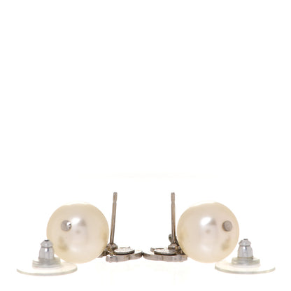 Chanel Crystal Pearl CC Drop Earrings Silver Pearly White 3 of 5