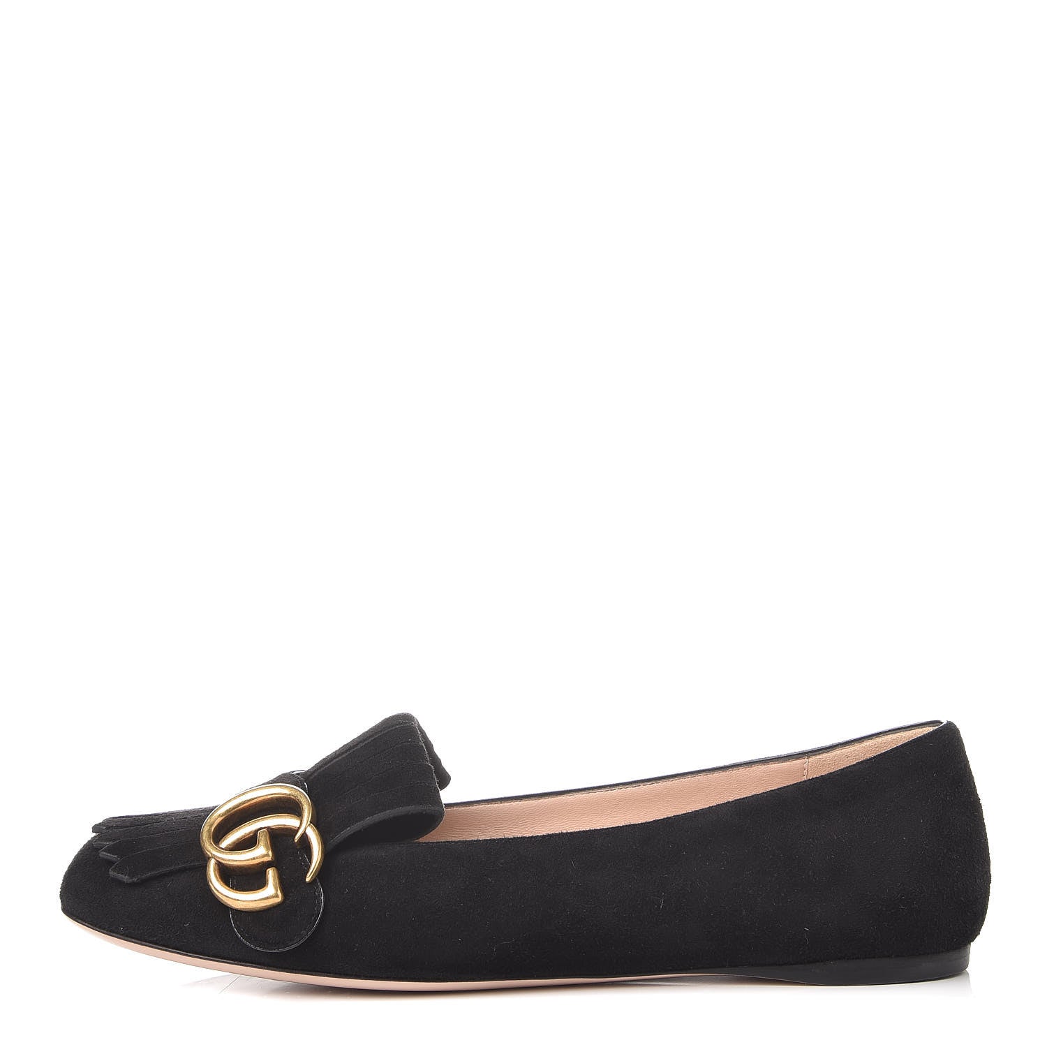 Gucci Kid Scamosciato GG Marmont Fringe Flats 37 Black 1 of 11
