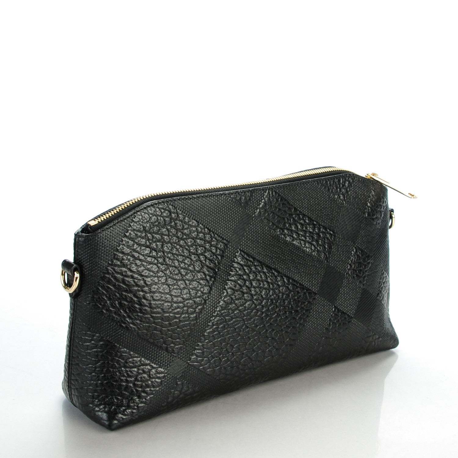 Burberry Signature Grain Calfskin Check Embossed Small Chichester Crossbody Clutch Bag Black 3 of 5