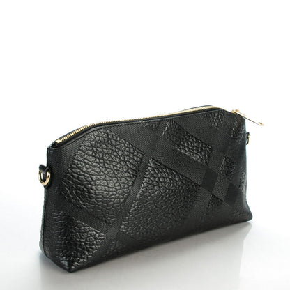 Burberry Signature Grain Calfskin Check Embossed Small Chichester Crossbody Clutch Bag Black 3 of 5