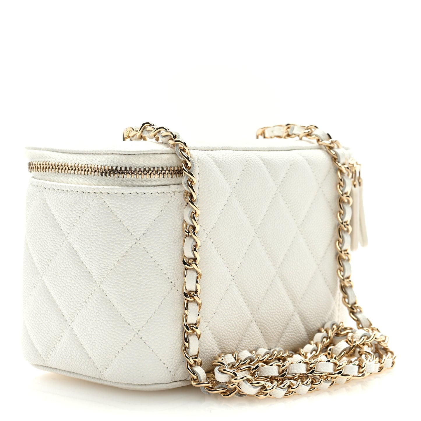 Caviar Quilted Small Vanity Case With Chain White