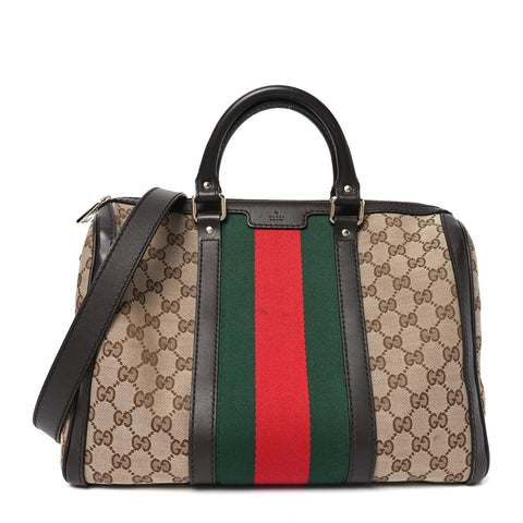 Monogram Selleria Calfskin Vintage Web Medium Boston Beige Ebony Cocoa