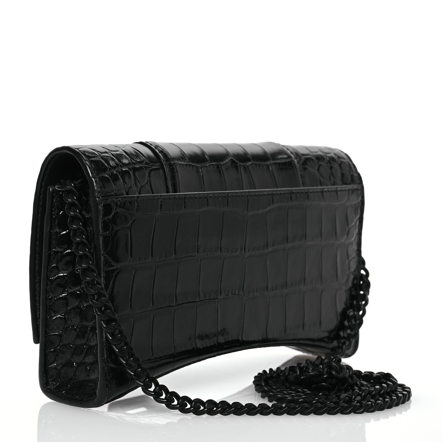 Balenciaga Shiny Calfskin Monochrome Crocodile Embossed Hourglass Chain Bag Black 4 of 15