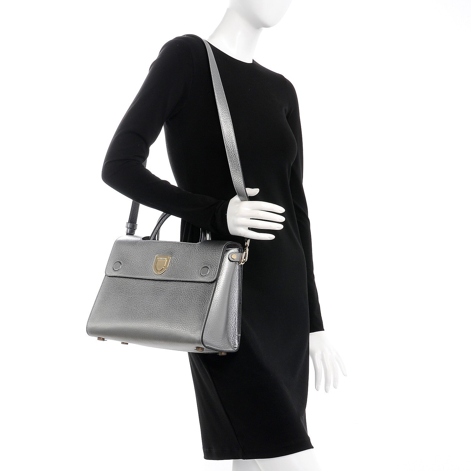 Christian Dior Metallic Grained Calfskin Medium Diorever Flap Silver 2 of 8