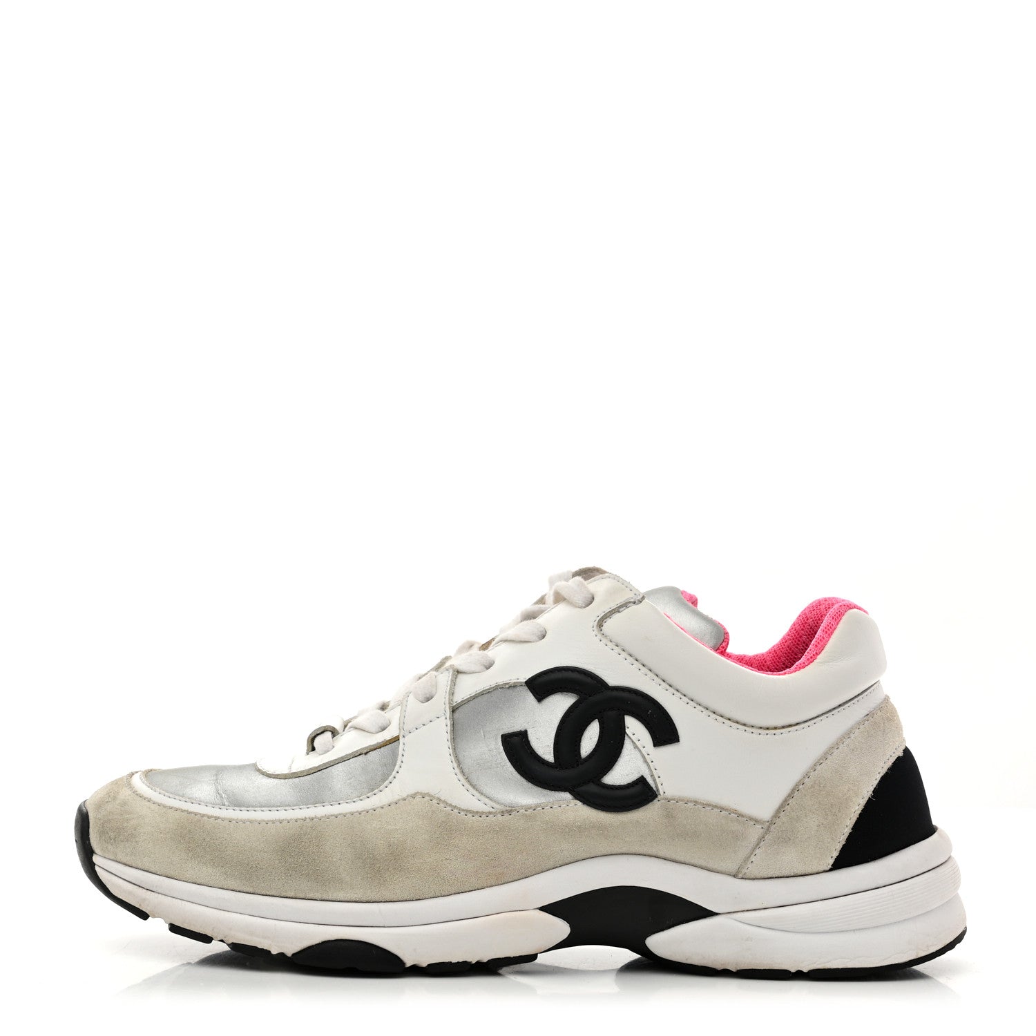 Chanel Calfskin Fabric Sneakers 39 White Silver Fluo Pink 1 of 9