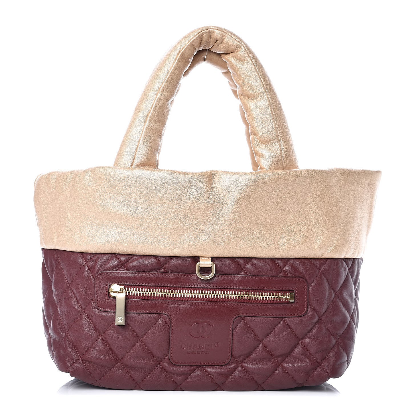 Metallic Lambskin Small Coco Cocoon Reversible Tote Light Gold