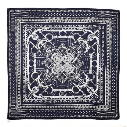Hermes Cashmere Silk Eperon D'Or Shawl 140 Marine Blanc Noir 1 of 5