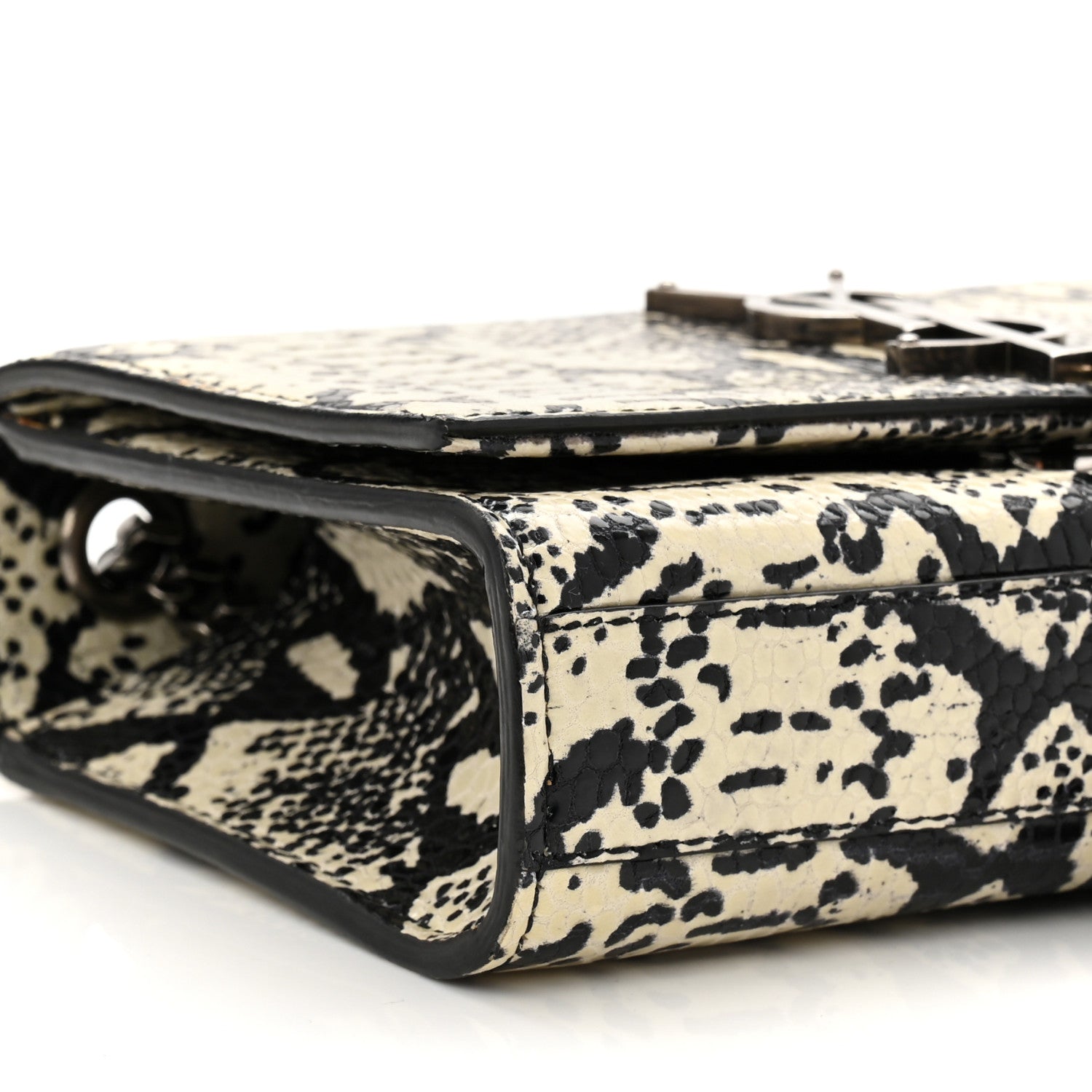 Saint Laurent Calfskin Snakeskin Embossed Small Classic Monogram Kate Tassel Satchel White Black 8 of 9